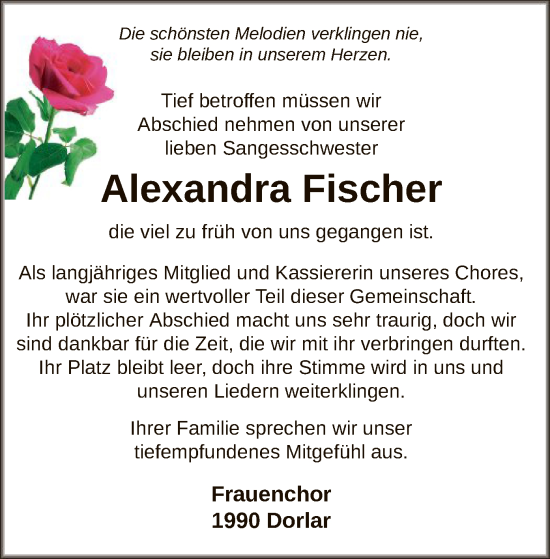 Traueranzeige von Alexandra Fischer von WA