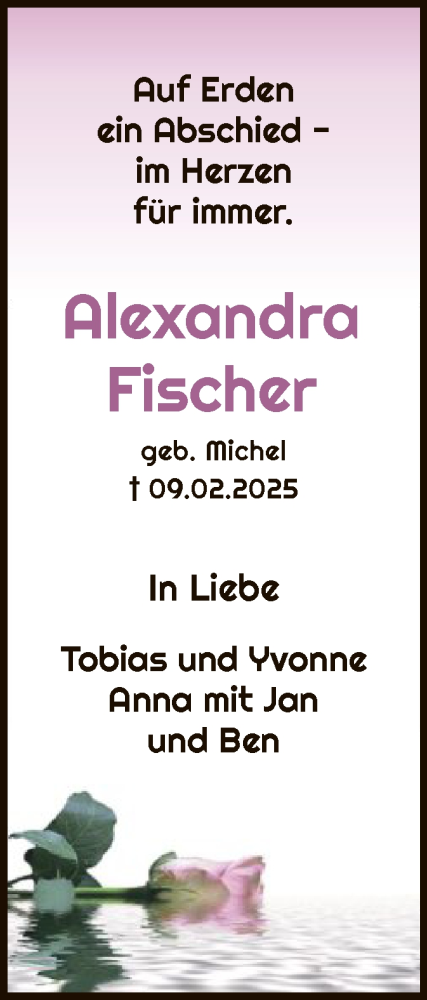 Traueranzeige von Alexandra Fischer von WA