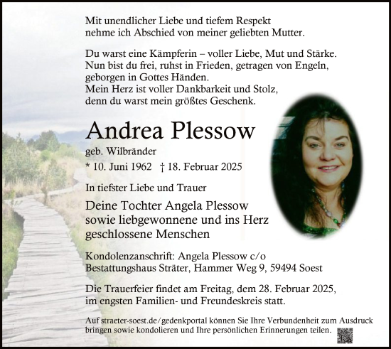 Traueranzeige von Andrea Plessow von WA