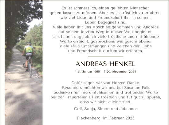 Traueranzeige von Andreas Henkel von WA