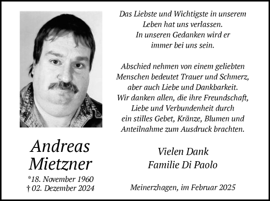 Traueranzeige von Andreas Mietzner von WA