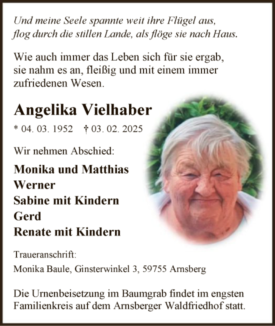Traueranzeige von Angelika Vielhaber von WA