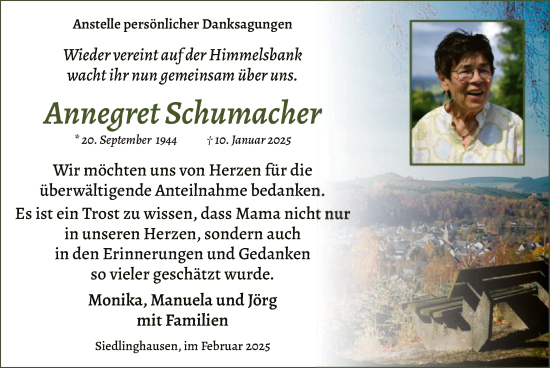 Traueranzeige von Annegret Schumacher von WA