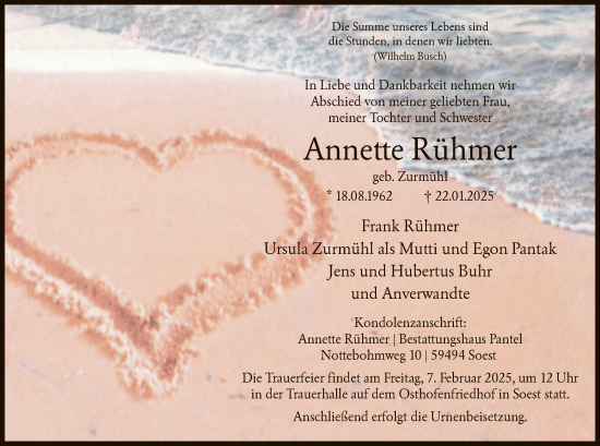 Traueranzeige von Annette Rühmer von WA