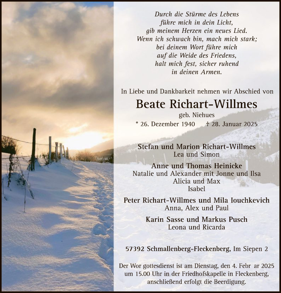  Traueranzeige für Beate Richart-Willmes vom 01.02.2025 aus WA