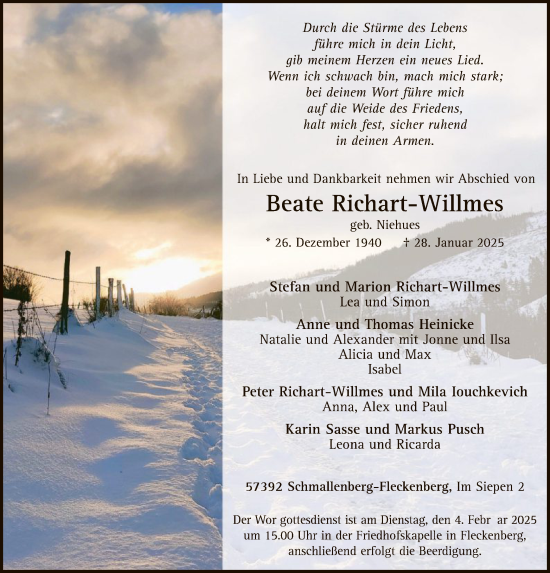 Traueranzeige von Beate Richart-Willmes von WA