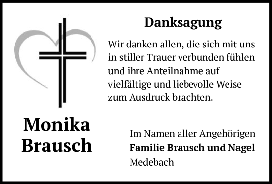 Traueranzeige von Brausch, Monika von WA