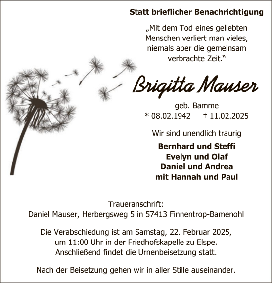 Traueranzeige von Brigitte Mauser von WA