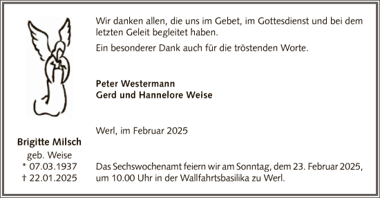 Traueranzeige von Brigitte Milsch von WA