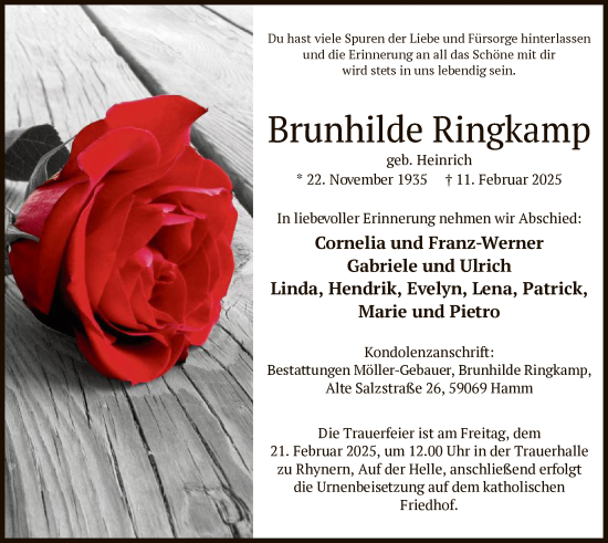 Traueranzeige von Brunhilde Ringkamp von WA