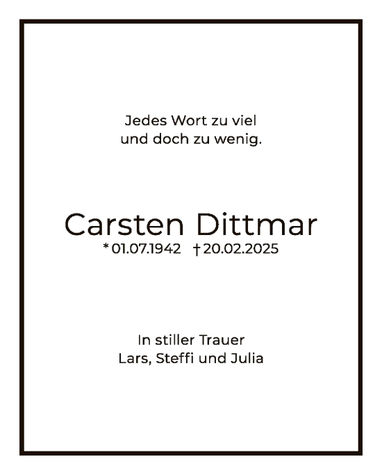 Traueranzeige von Carsten Dittmar von WA