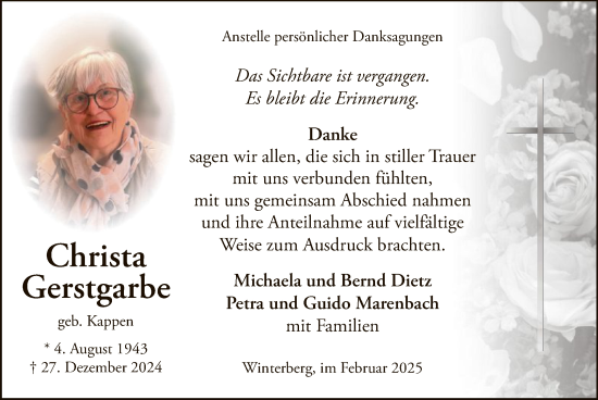 Traueranzeige von Christa Gerstgarbe von WA