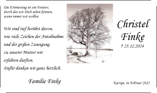 Traueranzeige von Christel Finke von WA