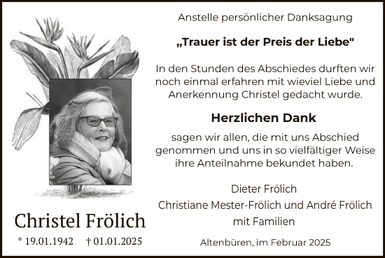 Traueranzeige von Christel Frölich von WA
