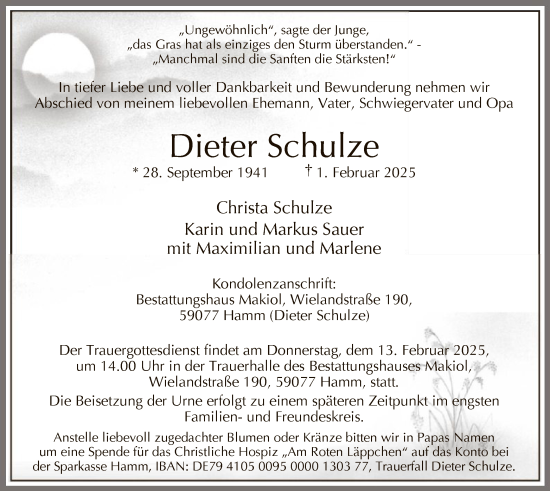 Traueranzeige von Dieter Schulze von WA
