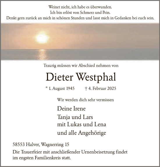 Traueranzeige von Dieter Westphal von WA