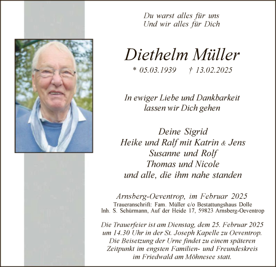 Traueranzeige von Diethelm Müller von WA