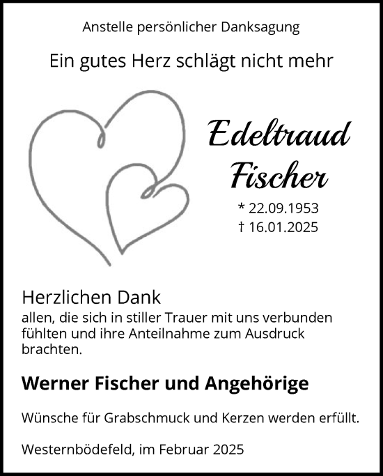 Traueranzeige von Edeltraud Fischer von WA