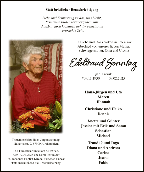 Traueranzeige von Edeltraud Sonntag von WA