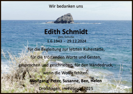 Traueranzeige von Edith Schmidt von WA