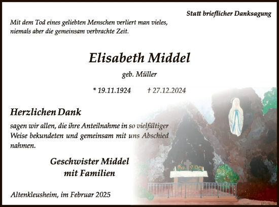 Traueranzeige von Elisabeth Middel von WA