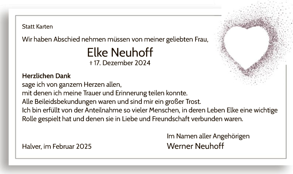  Traueranzeige für Elke Neuhoff vom 08.02.2025 aus WA