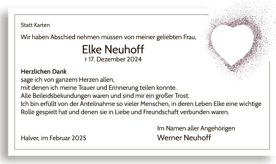 Traueranzeige von Elke Neuhoff von WA