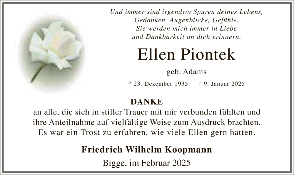  Traueranzeige für Ellen Piontek vom 15.02.2025 aus WA