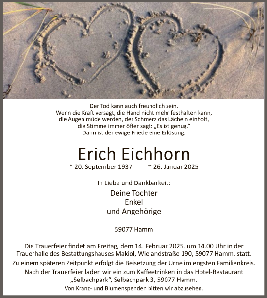Traueranzeige von Erich Eichhorn von WA