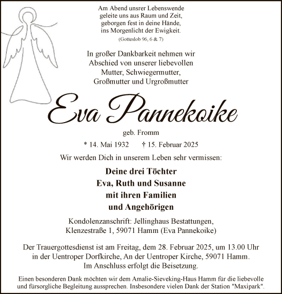 Traueranzeige von Eva Pannekoike von WA