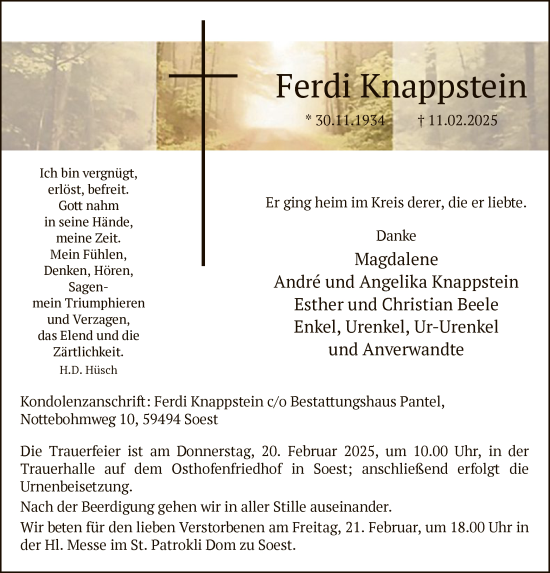 Traueranzeige von Ferdi Knappstein von WA