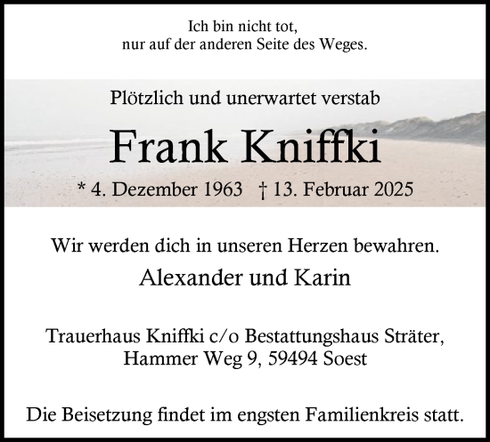 Traueranzeige von Frank Kniffki von WA