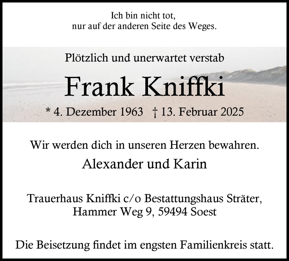  Traueranzeige für Frank Kniffki vom 22.02.2025 aus WA