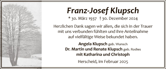 Traueranzeige von Franz-Josef Klupsch von WA