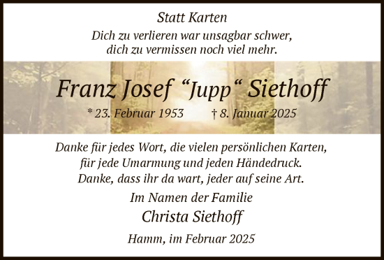 Traueranzeige von Franz Josef Siethoff von WA