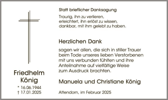 Traueranzeige von Friedhelm König von WA