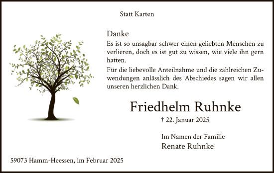 Traueranzeige von Friedhelm Ruhnke von WA
