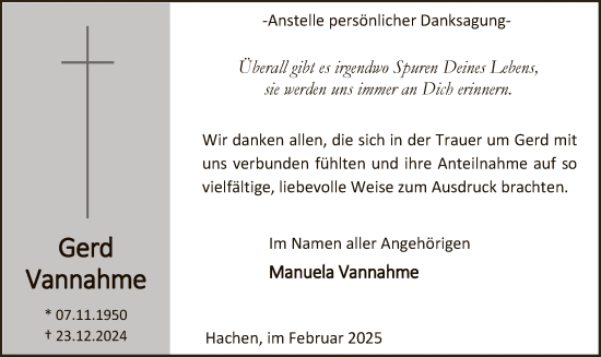 Traueranzeige von Gerd Vannahme von WA