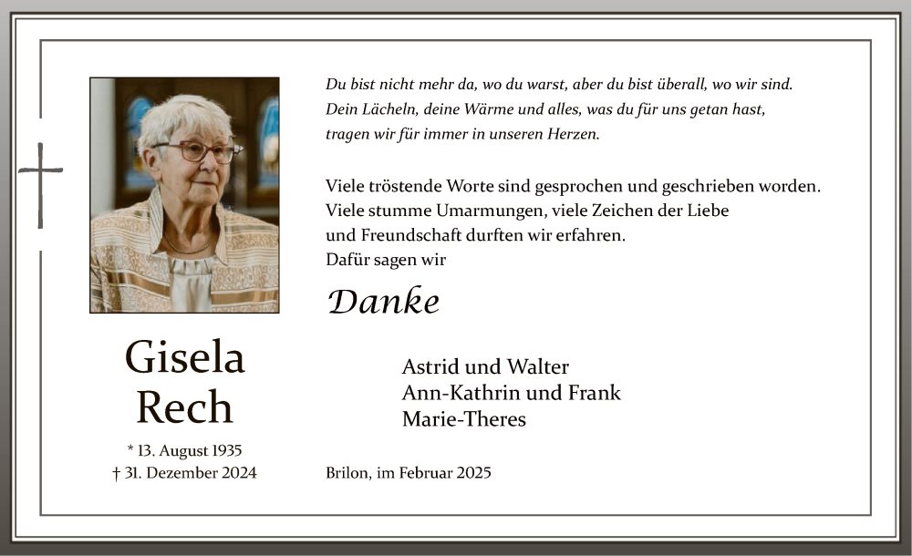  Traueranzeige für Gisela Rech vom 15.02.2025 aus WA