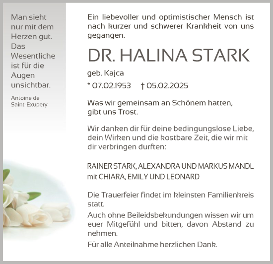 Traueranzeige von Halina Stark von WA