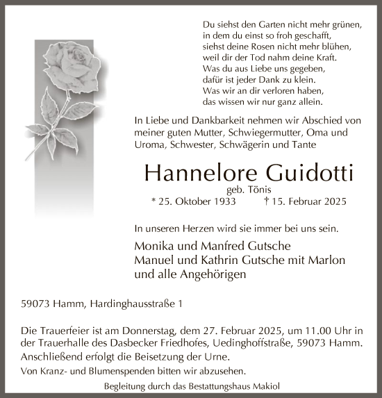 Traueranzeige von Hannelore Guidotti von WA