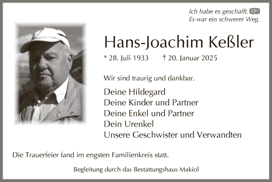 Traueranzeige von Hans-Joachim Keßler von WA