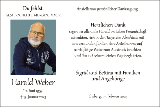 Traueranzeige von Harald Weber von WA
