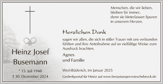 Traueranzeige von Heinz Josef Busemann von WA
