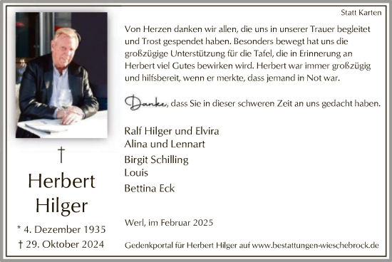 Traueranzeige von Herbert Hilger von WA