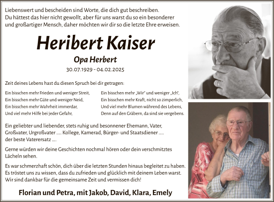 Traueranzeige von Heribert Kaiser von WA