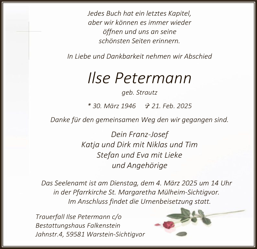  Traueranzeige für Ilse Petermann vom 28.02.2025 aus WA