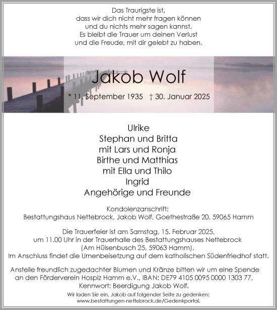 Traueranzeige von Jakob Wolf von WA