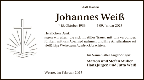 Traueranzeige von Johannes Weiß von WA