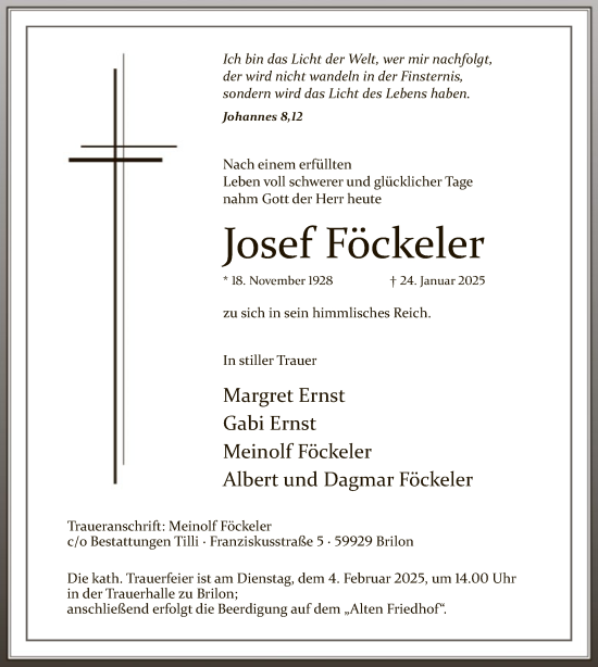 Traueranzeige von Josef Föckeler von WA